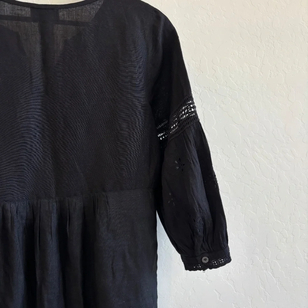 Tommy Bahama, Size XS St. Lucia Linen-Blend Split Neck Cover-Up Dress in black. - Picture 6 of 10